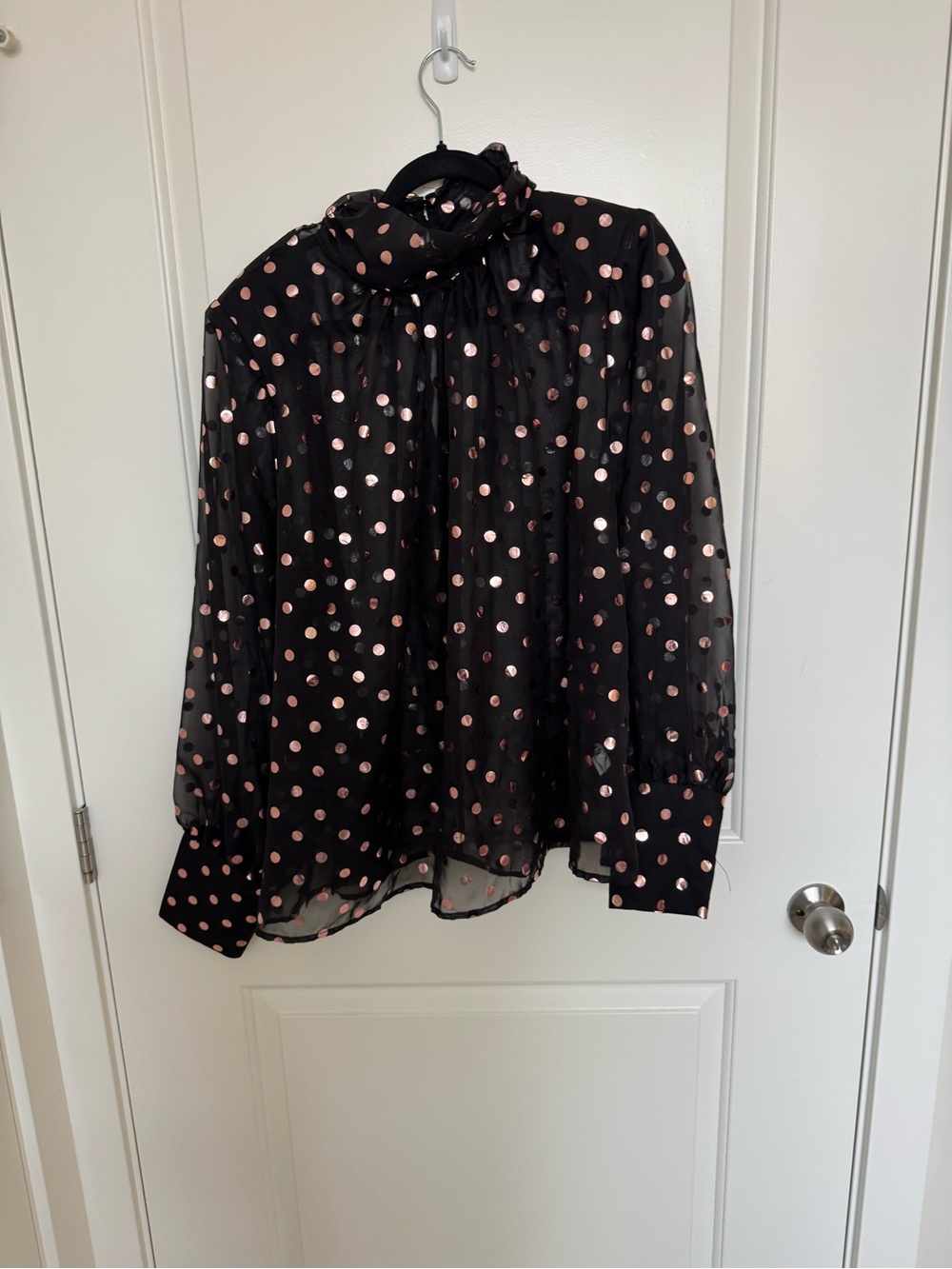 Eloquii Black Sheer Blouse with Rose Gold Polka Dots
